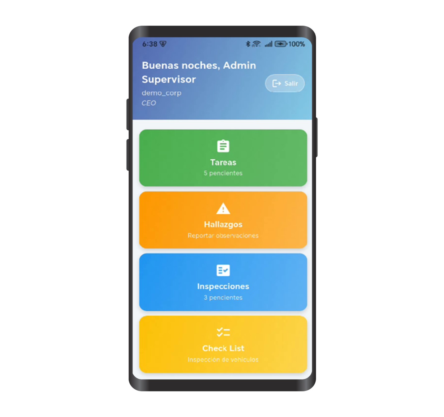 App SSEG - Pantalla principal